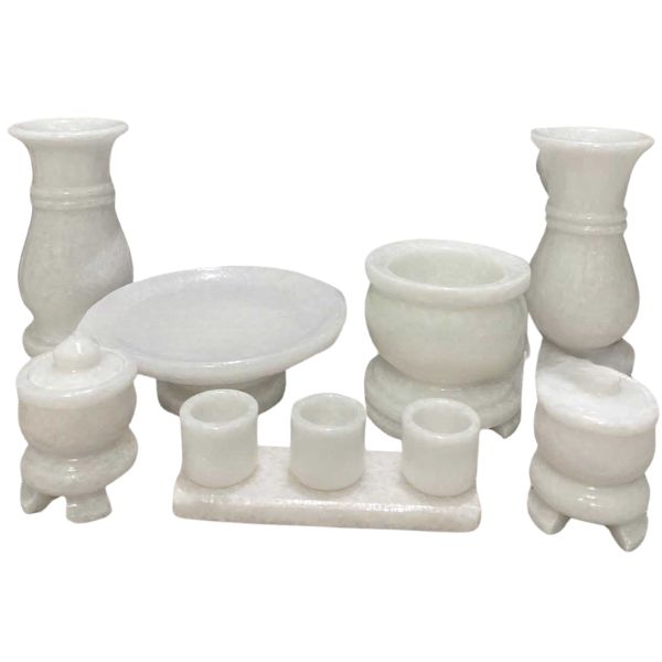 Bộ đồ thờ cúng đá cẩm thạch trắng DTCBD12cm