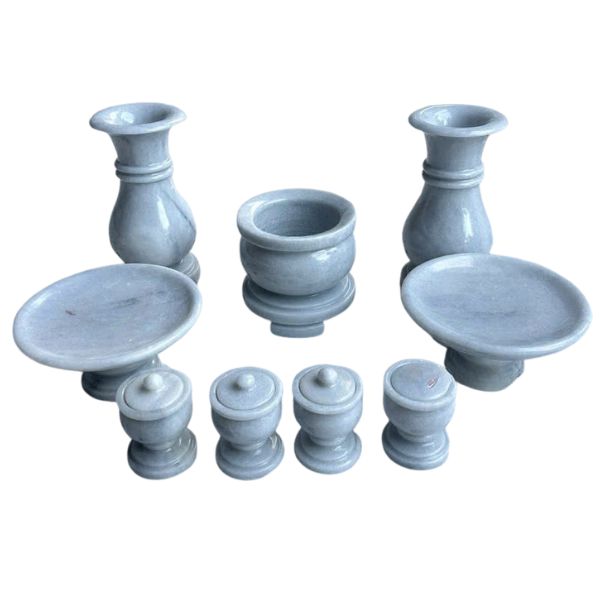 Bộ thờ cúng đá cẩm thạch trắng xám DTCBD12cm