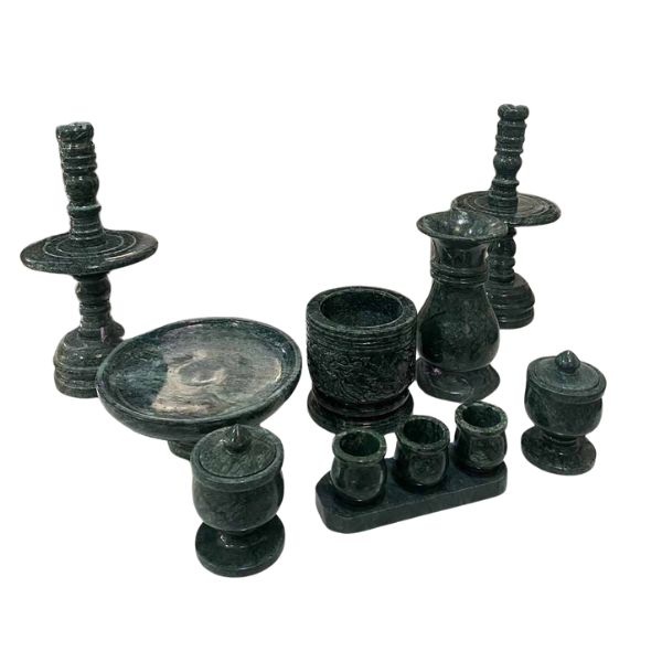 Bộ đồ thờ đá xanh Ấn Độ DTCBD12cm