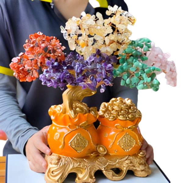 Cây đá thạch anh vụn hình túi tiền 35cm